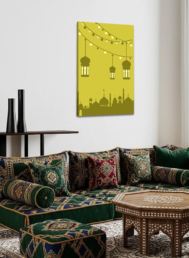 لوحة كانفاس على إطار خشبي بتصميم إسلامي مع زينة وفوانيس رمضان - Image 3